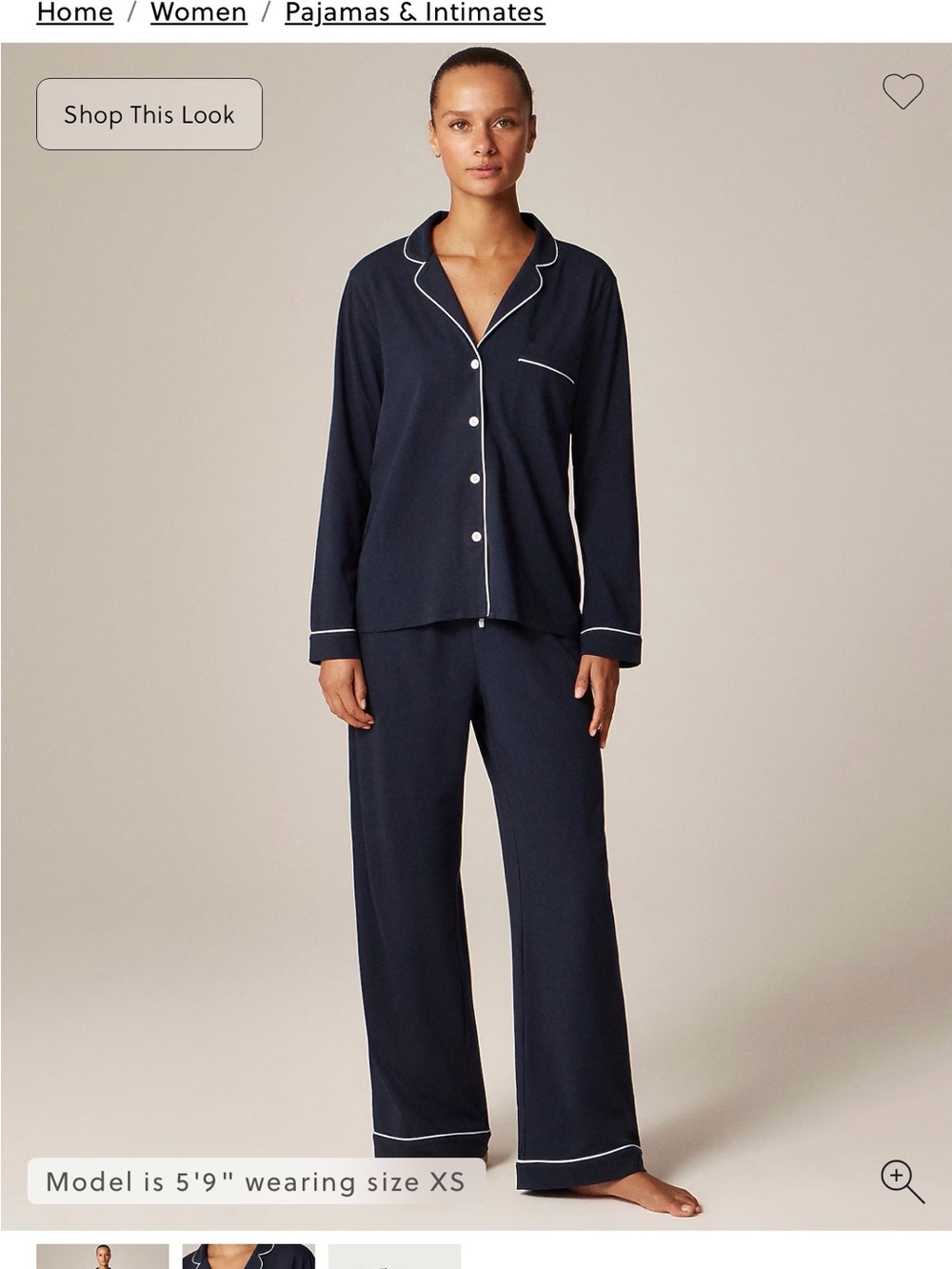 J. Crew Navy Pajama Set with White Contrast Piping